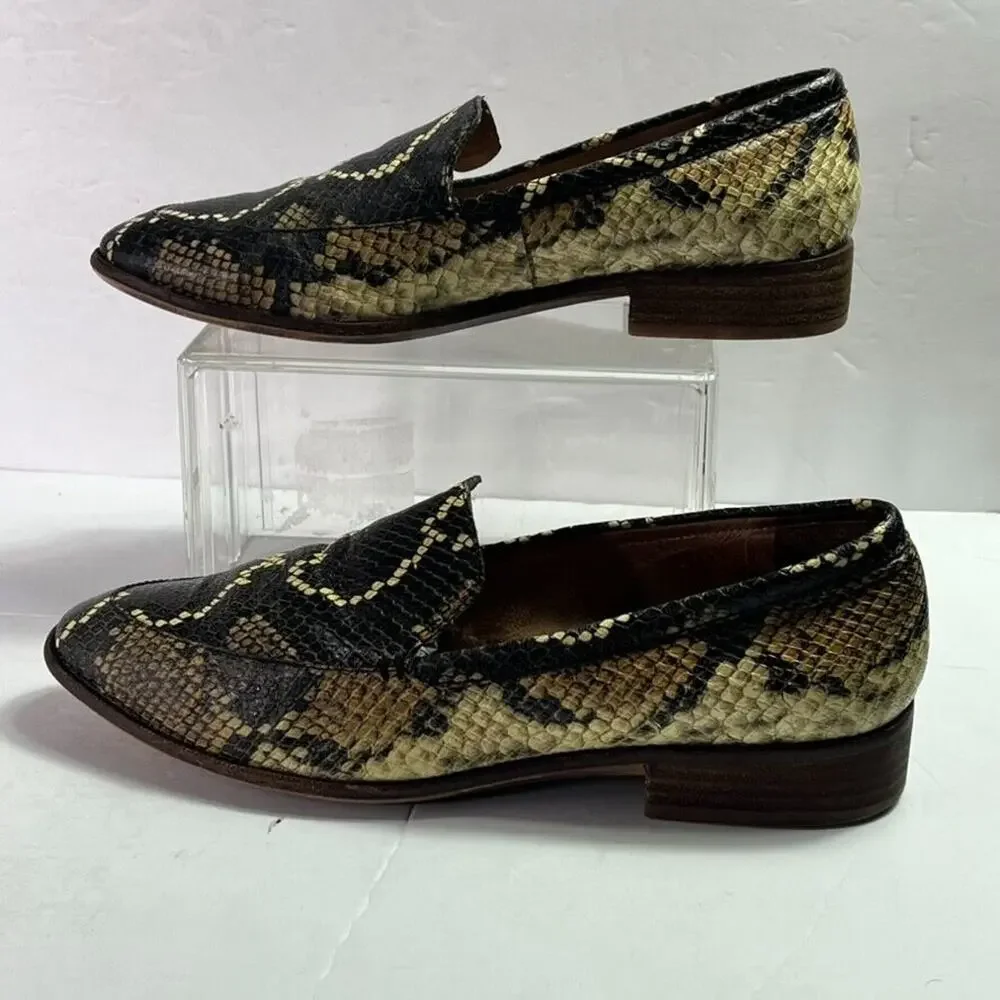 Madewell Shoes Womens 9 Brown Frances Loafer in Snake Print Embossed Leather